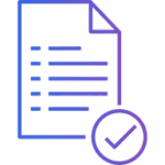 Icon of a document with horizontal lines and a folded corner, accompanied by a check mark in a circle in the lower right corner.