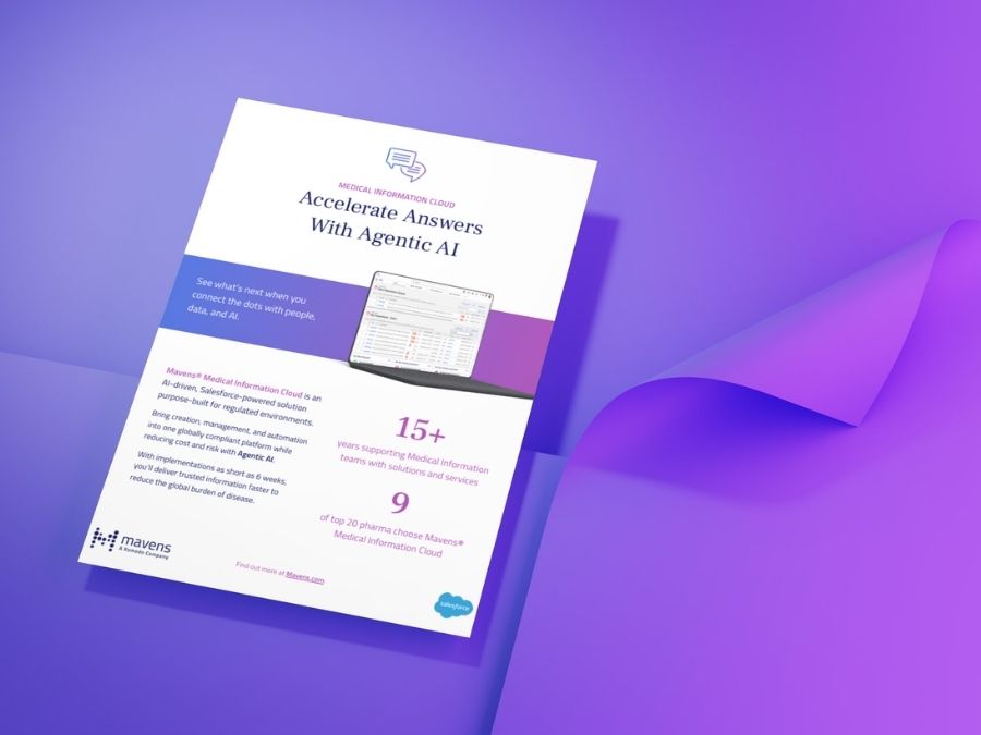 A flyer on a purple surface promoting a medical information cloud, featuring text, icons.